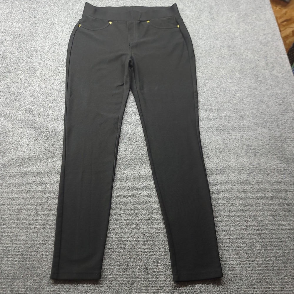 Michael Kors Womens Black Pull On Stretch Twill Pants Gold Rivets Size M